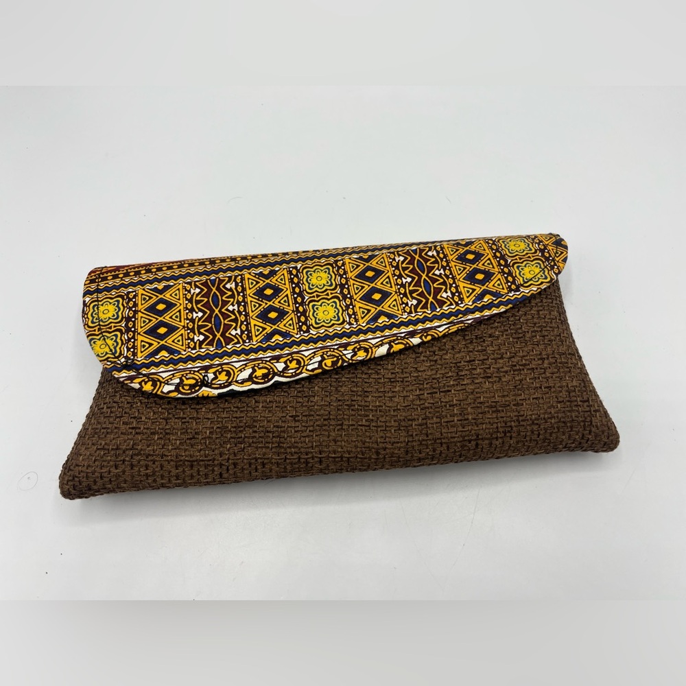 Brown and Yellow Patterned Clutch